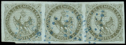 O COLONIES GENERALES - Poste - 1, Bande De 3, Obl. Losange "Gor" En Bleu: 1c. Olive - Águila Imperial