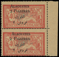 ** ALAOUITES - Poste - 8a, Papier GC, Paire Dont 1 Ex "2" Et "P" éloignés: 2pi. S. 40c. Rouge Et Bleu (Maury) - Unused Stamps