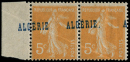 ** ALGERIE - Poste - 7a, En Paire Surcharge à Cheval (pli Transversal): 5c. Semeuse Orange - Neufs