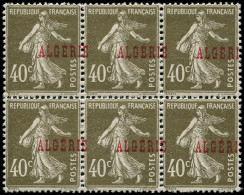 ** ALGERIE - Poste - 20a, Bloc De 6 Surcharge à Cheval: 40c. Semeuse Brun-olive - Unused Stamps