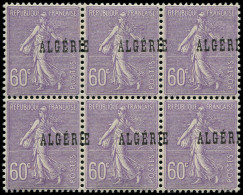 ** ALGERIE - Poste - 24b, Bloc De 6 Surcharge à Cheval: 60c. Semeuse Violet - Unused Stamps