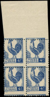 ** ALGERIE - Poste - 222a, Bloc De 4, Piquage à Cheval: 4f. Coq (Maury) - Unused Stamps