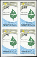** ANDORRE - Poste - 454a, Bloc De 4 Non Dentelé: Conservation De La Nature - Unused Stamps