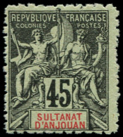 ** ANJOUAN - Poste - 18a, Dentelé 11: 45c. Noir S. Vert - Unused Stamps