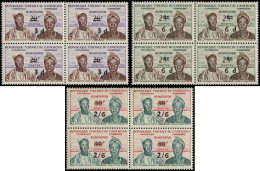 ** CAMEROUN - Poste - 332/34, 3 Blocs De 4, Signés Brun (332, 1 Ex. Point De Rouille): Réunification - Unused Stamps
