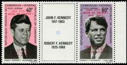 ** CAMEROUN - Poste Aérienne - 153/54, Triptyque Surcharge Renversée: Kennedy, 1er Homme Sur La Lune - Luchtpost
