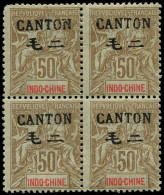 ** CANTON - Poste - 29, Bloc De 4 Signé Scheller, 1 Ex. * + Dent Arrondie: 50c. Brun - Unused Stamps