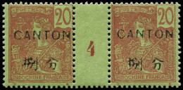 ** CANTON - Poste - 39, Paire Millésime "4"; 20c. Brique S. Vert - Unused Stamps
