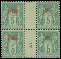 * CAVALLE - Poste - 1a, Bloc De 4 Millésime 5 (consolidé Avec La Charnière): 5c. Vert - Unused Stamps
