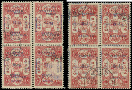 O CILICIE - Poste - 78e + 79h, 2 Blocs De 4, Tous Double Surcharge Dont 1 Renversée - Used Stamps