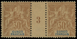 ** CONGO - Poste - 20, Paire Millésime "3": 30c. Brun - Unused Stamps