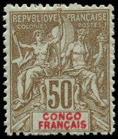 * CONGO - Poste - 45a, Double Légende: 50c. Bistre S. Azuré - Unused Stamps