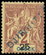 * COTE DES SOMALIS - Poste - 2, Signé Scheller: 25c. Sur 2c. Lilas-brun Sur Paille - Unused Stamps