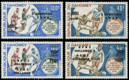** DAHOMEY - Poste Aérienne - 221a/b + 222a/b, Surcharge Double + Surcharge Renversée: Coupe Du Monde De Football 1974 - Ongebruikt