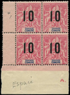 ** GRANDE COMORE - Poste - 28Aa, Bloc De 4 Dont 1 Exemplaire Chiffres Espacés (1 Ex. Tache): 10 Sur 50c. Rose - Unused Stamps