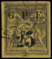 O GUADELOUPE - Poste - 2b, Gros "5": 25 Sur 35c. Violet-noir Sur Jaune - Used Stamps
