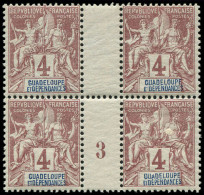 ** GUADELOUPE - Poste - 29, Bloc De 4 Millésime "3": 4c. Lilas-brun S. Gris - Unused Stamps