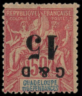 * GUADELOUPE - Poste - 47a, Surcharge Renversée: 15c. Sur 50c. Rose - Unused Stamps