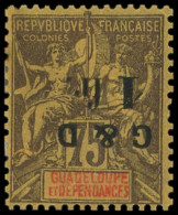 * GUADELOUPE - Poste - 49a, Surcharge (a + O) Renversée, Signé Brun: 1f. S. 75c. Violet Sur Jaune - Unused Stamps