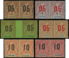 ** GUYANE - Poste - 66Aa/68Aa + 70Aa/72Aa, 6 Paires Chiffres Espacés Tenant à Normal - Unused Stamps