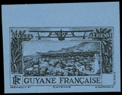** GUYANE - Poste Aérienne - 11b, Essai Non Dentelé En Bleu Sur Noir, Sans Valeur Faciale - Unused Stamps