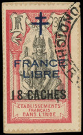 O INDE FRANCAISE - Poste - 159, Sur Fragment, Signé Scheller: 18ca. Sur 30c. Rose Et Noir - Usati