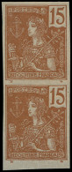 ** INDOCHINE - Poste - 29a, En Paire, Non Dentelée: 15c. Brun Sur Azuré - Unused Stamps