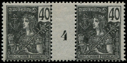 * INDOCHINE - Poste - 34, Paire Millésime "4": 40c. Noir S. Gris - Unused Stamps