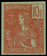 (*) INDOCHINE - Poste - 40a, Non Dentelé, Signé Brun & Roumet: 10f. Rouge S. Vert-bleu - Neufs