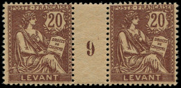 ** LEVANT FRANCAIS - Poste - 16a, En Paire Millésime "9" GC, * Sur Millésime: 20c. Brun-lilas (Maury) - Unused Stamps
