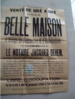 Ancienne Affiche  1932 VENTE DE GRE A GRE MAISON DOUR Rue Victor Delporte - Manifesti