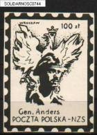 POLAND SOLIDARNOSC GENERAL ANDERS MS (SOLID0744/0251) WW2 MONTE CASSINO WORLD WAR II SOLDIERS ARMY MILITARIA Eagle - Solidarnosc Vignetten