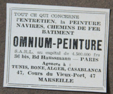 Publicité : OMNIUM-PEINTURE, Peinture Navires, Chemins De Fer, Batiments, Paris, Tunis,...Marseille, 1951 - Werbung