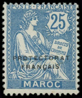 * MAROC - Poste - 44b, Sans La Surcharge "e": 25c. Bleu - Ongebruikt