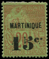 * MARTINIQUE - Poste - 16d, Point Après "C" Plus Haut, Légère Brunissure: 15c. S. 20c. Brique S. Vert - Nuevos