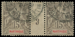 O MARTINIQUE - Poste - 46, Paire Millésime "3": 15c. Gris - Used Stamps