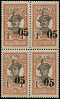 ** MARTINIQUE - Poste - 83h, Bloc De 4, Signé Brun, Surcharge Très Déplacée: 05c. S. 1c. Martiniquaise - Unused Stamps