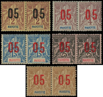** MAYOTTE - Poste - 21Aa/23Aa + 25Aa/26Aa, 5 Paires Chiffres Espacés Tenant à Normal - Unused Stamps