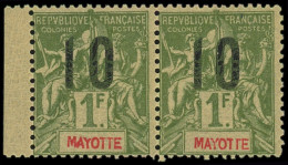 ** MAYOTTE - Poste - 31Aa, Paire Chiffres Espacés Tenant à Normal: 10 Sur 1f. Olive - Unused Stamps