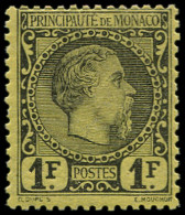 * MONACO - Poste - 9, Charnière Infime: 1f. Charles III Noir S. Jaune - Ongebruikt