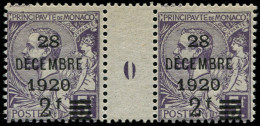 ** MONACO - Poste - 50, Paire Millésime "0": 2f. S. 5f. Violet - Neufs