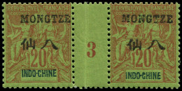 ** MONG-TZEU - Poste - 7, Paire Millésime "3", * Sur Millésime: 20c. Brique S. Vert - Unused Stamps