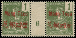 * MONG-TZEU - Poste - 17, Paire Millésime "6": 1c. Vert-olive Foncé - Unused Stamps
