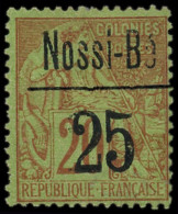 (*) NOSSI-BE - Poste - 19, Signé: 25c. Sur 20c. Brique Sur Vert - Unused Stamps