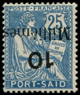 * PORT-SAID - Poste - 41a, Surcharge Renversée, Signé: 10m S. 25c. Bleu Mouchon - Unused Stamps