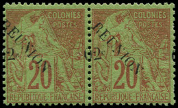 * REUNION - Poste - 29, En Paire, Surcharge à Cheval: 02c. S. 20c. - Unused Stamps