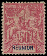 * REUNION - Poste - 42a, Double "Réunion" Bleu Et Rouge, Signé: 50c. Rose - Ungebraucht