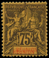 * REUNION - Poste - 43a, Double "Réunion": 75c. Violet-noir S. Jaune - Nuovi