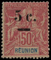 ** REUNION - Poste - 53, Surcharge Déplacée, Valeur Non Barrée: 5c. S. 50c. - Unused Stamps