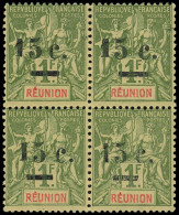 ** REUNION - Poste - 55/55A, Bloc De 4, Luxe, 3 Exemplaires Petit "1": 15c S. 1f. Olive - Autres & Non Classés